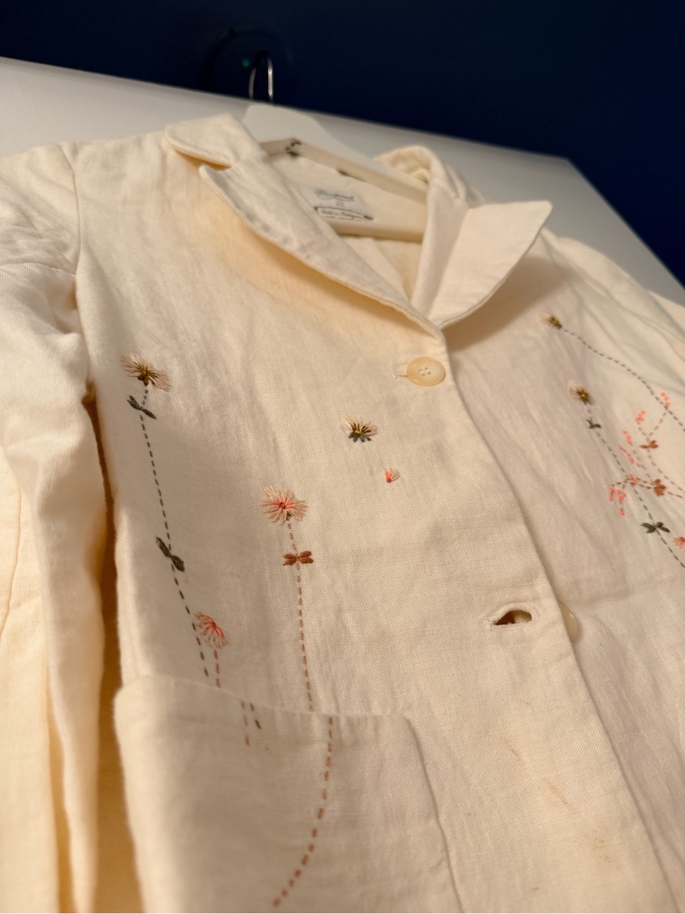 Bonpoint Cream Linen Embroidered Blazer